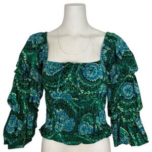 Anthropologie Porridge Tiered Poplin Blouse Top XS Green Cropped